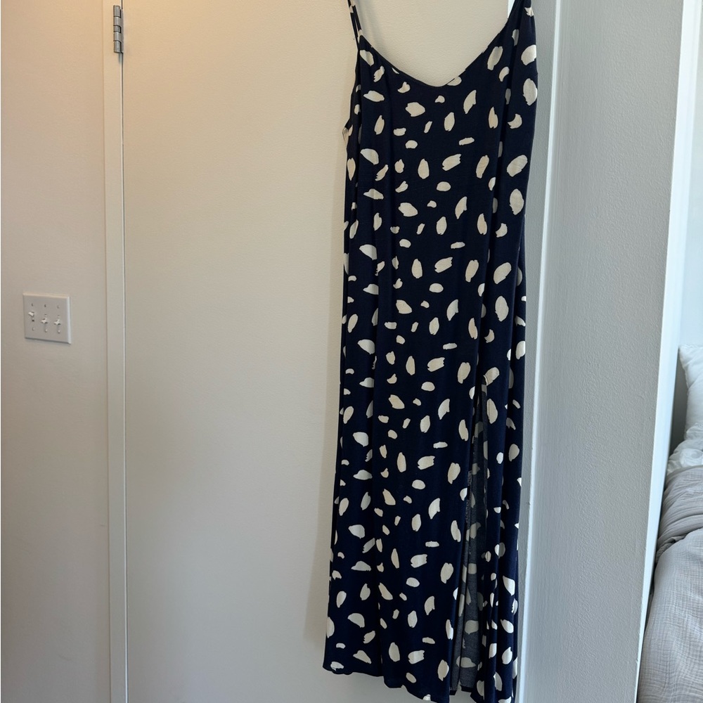 Reformation Navy Polka Dot Slip Dress